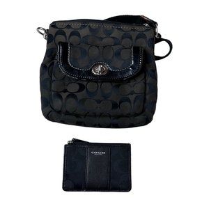 Coach Black Signature Canvas Crossbody with Matching Wallet